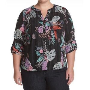 Studio Works floral tropical print 3/4 sleeve peasant top